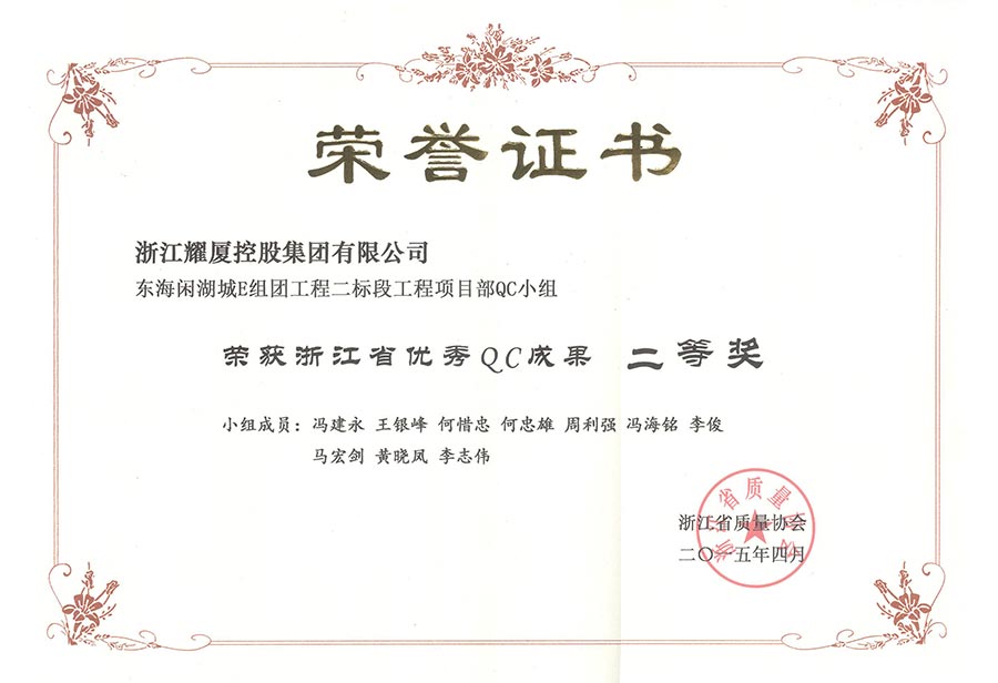 浙江省“质协杯”优秀QC成果二等奖